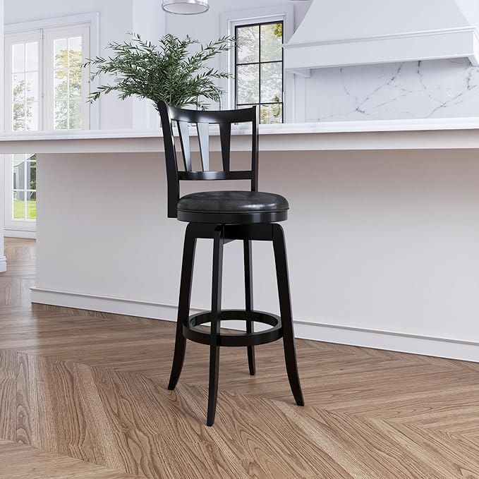 Hillsdale Presque Isle Wood Swivel Stool with Faux Leather Seat, Bar Height, Black