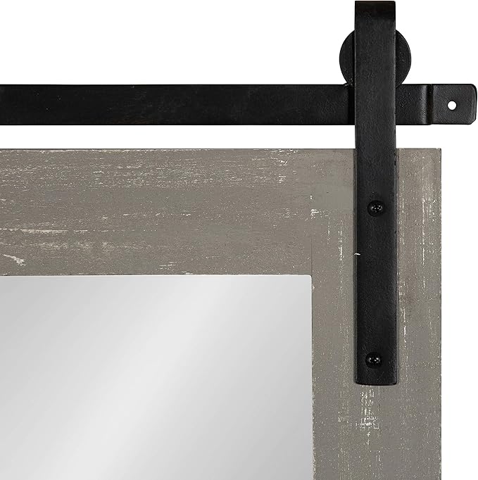 Kate and Laurel Cates Farmhouse Horizontal Wood Framed Wall Mirror, 40 x 26, Gray, Barn Door-Inspired Rustic Mirrors for Wall