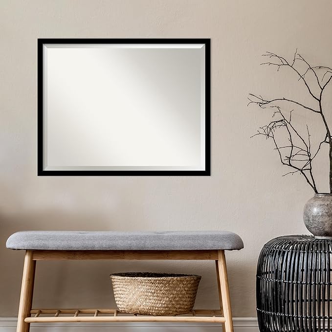 Amanti Art Black Bathroom Mirror for Over Sink, 24x30 Jet Black Rectangle Vanity Mirror, Large Modern Contemporary Frame, Hangs Horizonally and Vertically, Bathroom Wall Decor, Beveled Edge