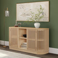 Plank+Beam Contour Wood TV Stand, Two Door Solid Wood Entertainment Console with Storage, 59" L x 16" W x 30" H, Blonde
