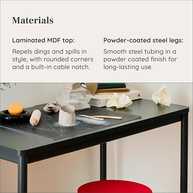 Branch Daily Desk - Functional at Home Office Desk with Effortless Assembly, Timeless Design, Rounded Corners, and Built-in Cable Notch - 58” W x 27” H x 24” D - Walnut - Charcoal