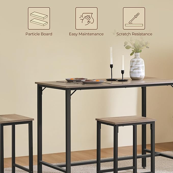 Yaheetech 3 Piece Dining Table Set, 47.5" Industrial Pub Table Set, Counter Height Kitchen Table with Bar Stools Set of 2, for Small Space, Apartment