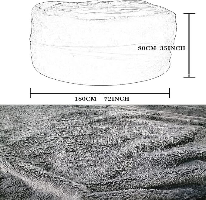 Giant Fur Bean Bag Chair Cover for Kids Adults, (No Filler) Living Room Furniture Big Round Soft Fluffy Faux Fur Beanbag Lazy Sofa Bed Cover (Snow Black, 7FT)