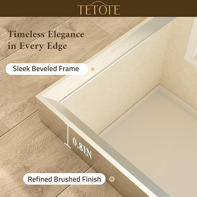 TETOTE Brushed Nickel Bathroom Mirror for Over Sink Beveled Frame 48" x 24" Rectangle Bathroom Vanity Wall Mirror, Tempered Glass, Stronger Frame, Modern Farmhouse Bedroom, Entryway, Living Room