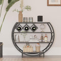 Demilune Console Table Industrial Entryway Table with 4-Tier Open Storage Shelf Wood and Metal Christmas Sofa Table with Wine Rack for Living Room Hallway Display Vintage Rustic Brown