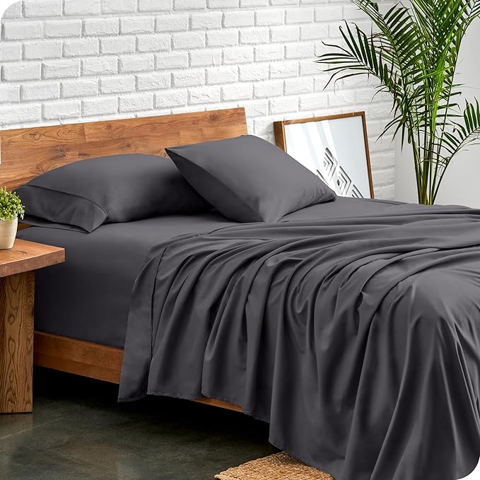 Bare Home Queen Sheet Set - Luxury 1800 Ultra-Soft Microfiber Bed Sheets - Double Brushed - Deep Pockets - Easy Fit - 4 Piece Set - Bedding Sheets & Pillowcases (Queen, Forged Iron Grey)