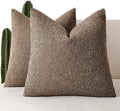 Foindtower Pack of 2, Decorative Textured Boucle Throw Pillow Covers Neutral Accent Solid Pillow Cases Cozy Soft Couch Cushion Case for Chair Sofa Bedroom Living Room Home Decor 22x22 Inch Light Brown