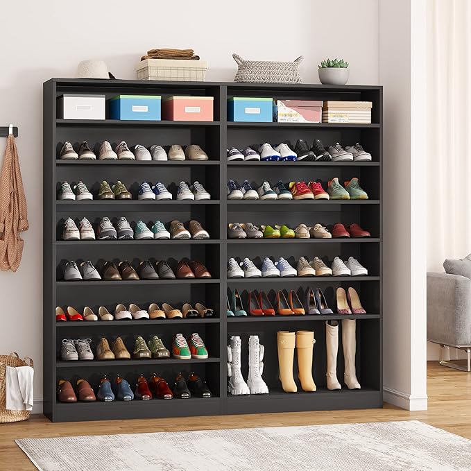 Tribesigns Shoe Cabinet, 9 Tiers 40-45 Pairs Heavy Duty Wood Freestanding Shoe Storage Cabinet, 70.8'' Tall Shoe Cabinet with Open Storage for Entryway, Black