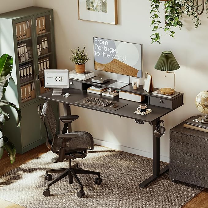 Agilestic 48 x 23 Inches Electric Standing Desk with 2 Storage Drawers, Adjustable Height Sit and Stand Computer Table with Splice Board, Black