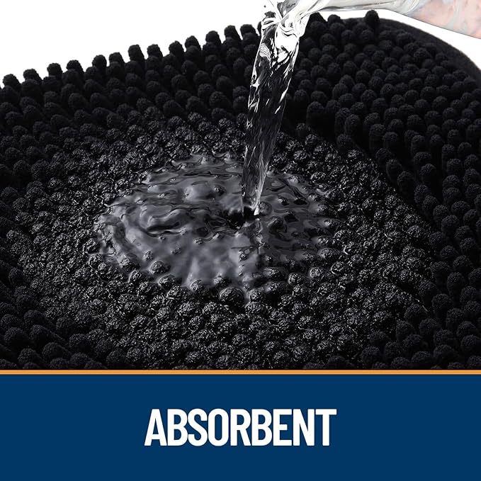 OLANLY Door Mat for Muddy Dog Paws 70x24, Ultra Absorbent Chenille Mud Doormat with Paw Print Design, Non-Slip Washable Doormat for Indoor Entryway, Quick-Dry Pet Bed Mats for Dirty Dogs, Black