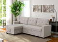 82 Inch Convertible Sleeper Sectional Sofa with Storage Chaise and Pull-Out Bed, Linen Upholstered Reversible Corner Couch, Modular L Shaped Couches for Living Room, Home Furniture, Beige