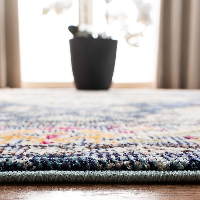 SAFAVIEH Monaco Collection Runner Rug - 2'2" x 16', Navy & Light Blue, Boho Chic Medallion Distressed Design, Non-Shedding & Easy Care, Ideal for High Traffic Areas in Living Room, Bedroom (MNC243N)