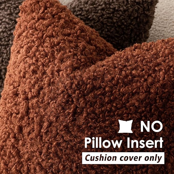 Foindtower 2 Pieces 18x18 Inch Hazel Brown,Faux Fur Throw Pillow Cover Accent Sherpa Furry Pillow Covers Fuzzy Soft Pillowcases Cozy Sheepskin Decorative Fleece Cushion Case for Bed Couch Living Room
