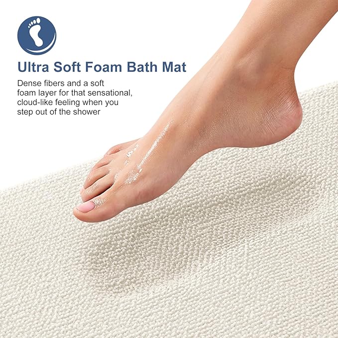 OLANLY Thick Memory Foam Bath Mat Rug 44x24, Extra Soft Absorbent Bathroom Rug, Quick Dry Bath Mats, Non-Slip, Machine Washable Carpet for Bathroom, Tub and Shower, Home Decor Accessories, Ivory