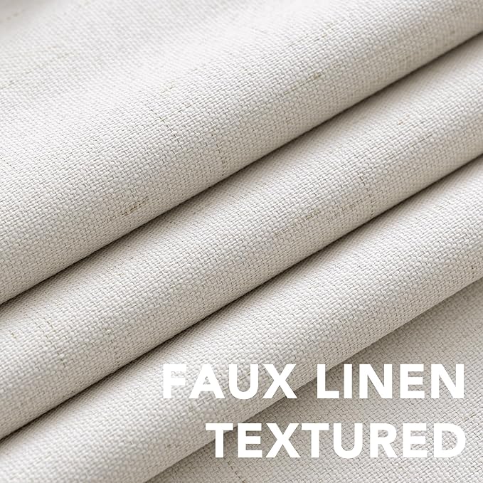 H.VERSAILTEX Primitive Linen Curtains 100% Blackout Curtain Drapes Burlap Fabric Curtains with White Thermal Insulated Liner, Grommet Top Curtains Living Room/Bedroom (2 Panels, 52 x 54 Inch, Ivory)