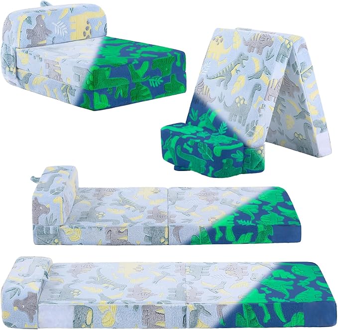 Tiita Folding Sofa Bed for Kids, Toddler Fold Out Couch With Removable Cover, Futon Sleeper Chair for Living Room, Guest Room - Dinosaur