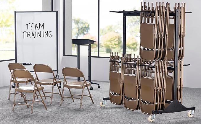 Safco 2 Tier Folding Chair Cart, Heavy Duty Powder Coated Storage Cart, Holds 84 Chairs, Commercial-Grade Steel, Black