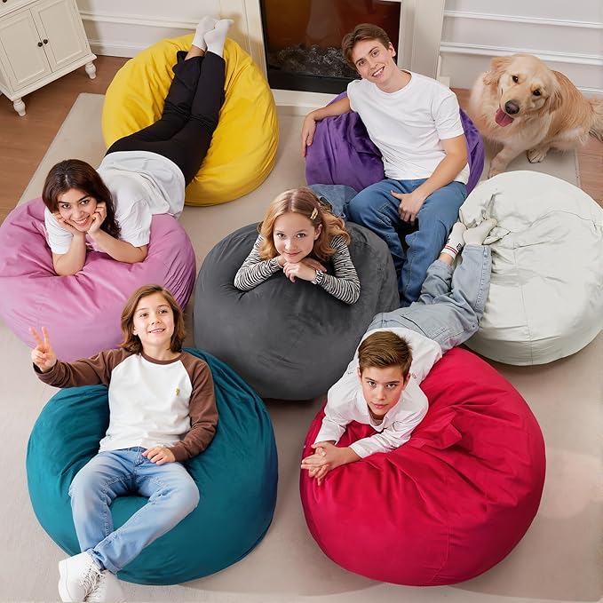 Homguava 2FT Bean Bag Chair: 2' Bean Bags with Memory Foam Filled,Comfy Beanbag Chairs Round Bean Bag Sofa with Dutch Velvet Cover-Yellow