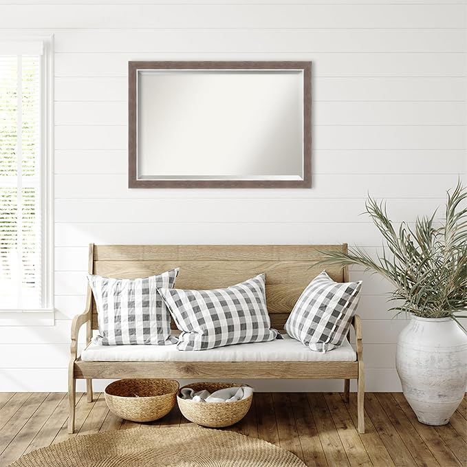 Amanti Art Brown Wall Mirror 28x40 Noble Mocha Rectangle Bathroom Mirror for Wall Decor Living Room, Large Casual Frame, Hangs Horizonally and Vertically, Bathroom Decor, Beveled Edge from WI, USA