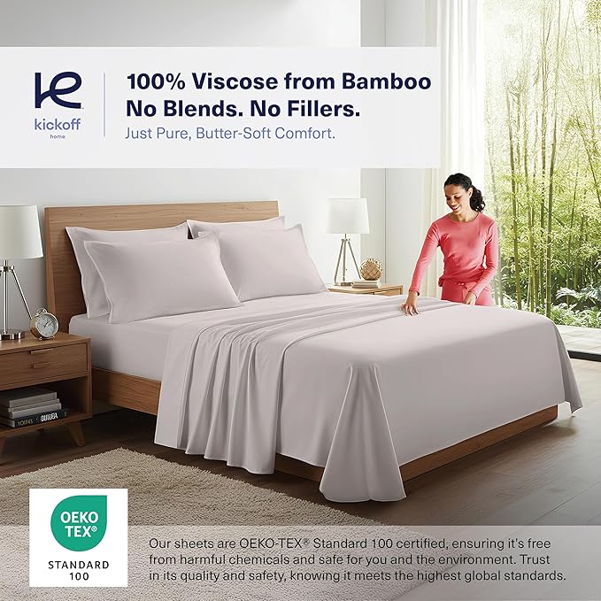 Kickoff Viscose Bamboo Sheets Twin Size 3-pc 100% Organic Bamboo Viscose Bed Cooling Sheets Twin Size Set Cool Bedding for hot Sleepers Sheet, Flat, Fitted, Pillowcase (Dove Grey, T)