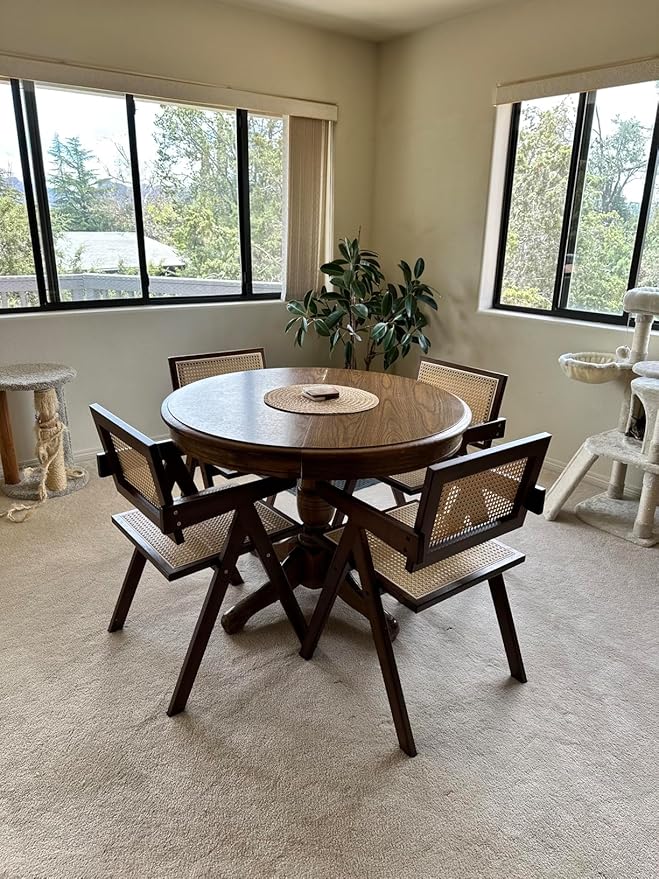 Rattan Accent Chairs, Modern Mid Century Dining Chairs Set of 2, Comfy Armchairs, Outdoor Rattan Chairs with Armrest for Bedroom Living Room Reading Room Dining Kitchen, Brown