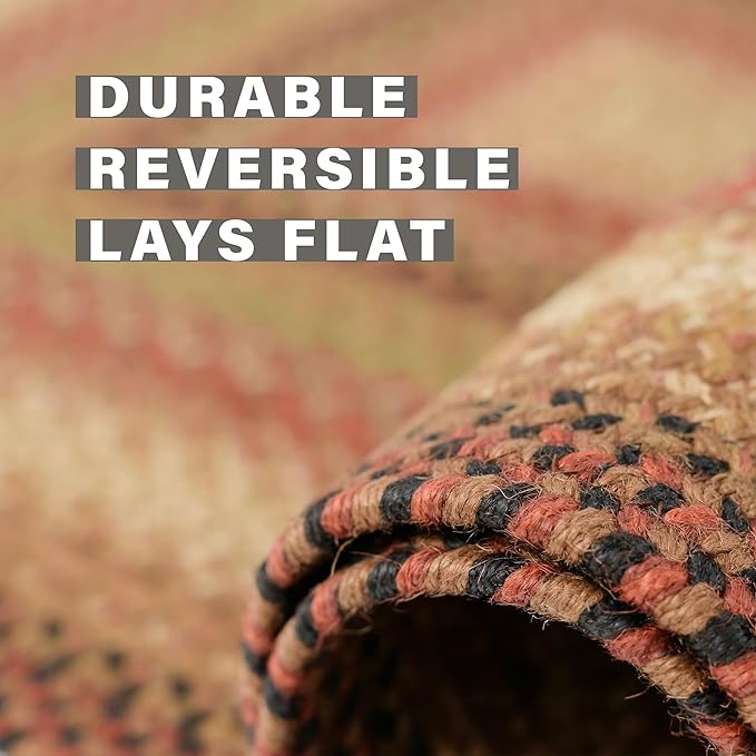 Gingerbread Brown Jute Braided Oval Rugs, 16x24 - Warm Country Decor, Perfect for Laundry Rooms, Bathrooms and Entryways - Durable and Easy to Clean