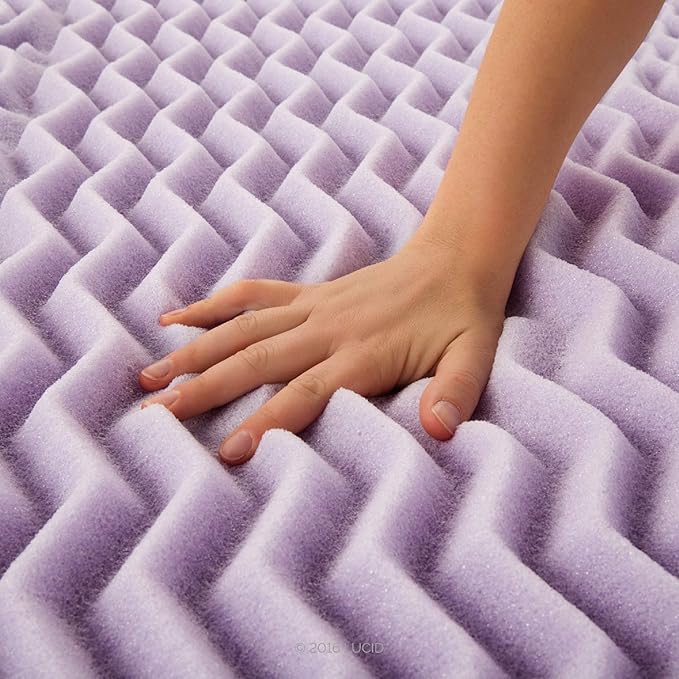 Lucid Lavender Infused 2 Inch Memory Foam Mattress Topper - Twin Size - Plush Feel - 5 Convoluted Zones - CertiPUR Certified - New Home Owner & Dorm Room Essentials
