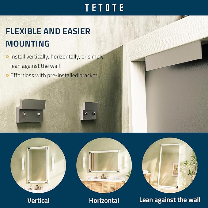 TETOTE 72 x 36 White Wooden Mirror for Bathroom Wall/Bedroom/Living Room/Entryway Farmhouse Rustic Bathroom Vanity Mirror for Wall Waterproof (Horizontal/Vertical Mounted)