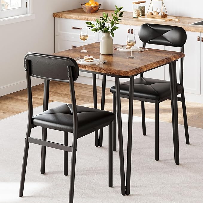 GarveeHome Dining Table Set for 2, Kitchen Table with Upholstered Chairs for Kitchen Room and Small Spaces (Vintage, Table with 2 Chairs)