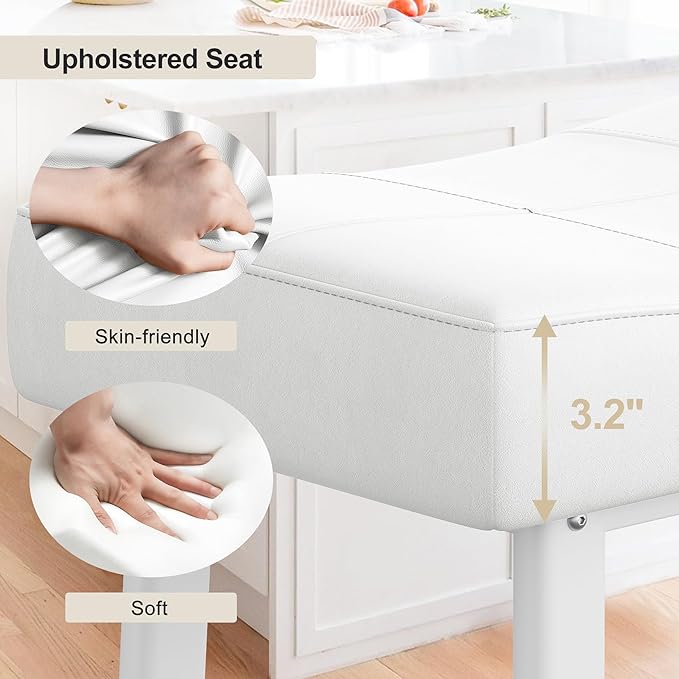 GarveeHome Counter Height Bar Stools Set of 2, 24 Inch Barstools for Kitchen Island Counter, Upholstered Padded Saddle Chairs with Curved Cushion, Easy Assembly, White