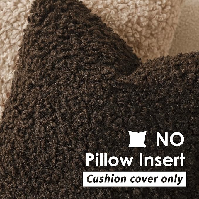 Foindtower 2 Pieces 24x24 Inch Dark Brown, Faux Fur Throw Pillow Cover Accent Sherpa Furry Pillow Covers Fuzzy Soft Pillowcases Cozy Sheepskin Decorative Fleece Cushion Case for Bed Couch Living Room