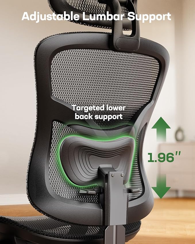 Marsail Ergonomic Mesh Office Chair, Ergonomic Gaming Chair with Adjustable Lumbar Support, 2D Headrest & Up and Down Armrest