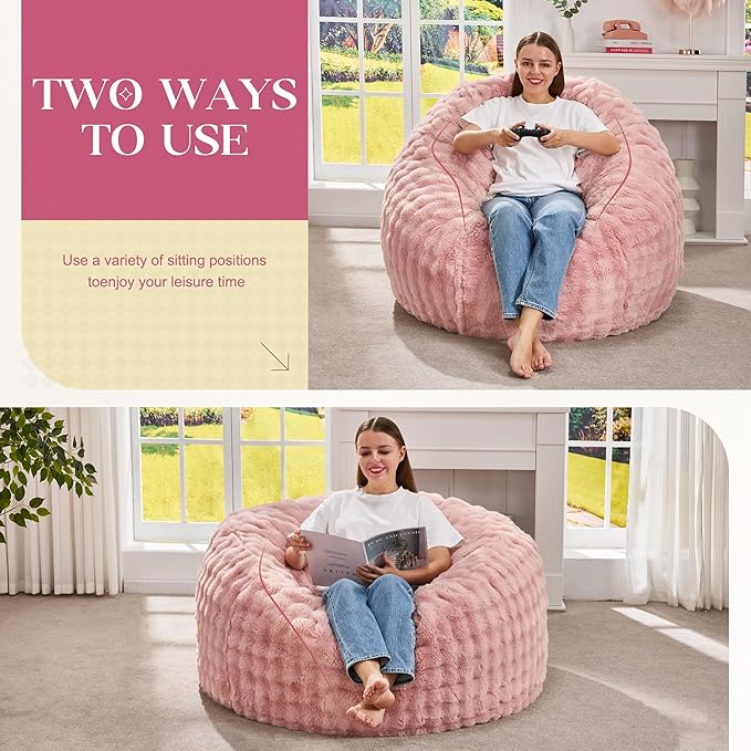 Hobestluk Bean Bag Chairs Beanbag Chair with Filler Adult Bean Bags with Fluffy & Machine Washable Cover, Giant Bean Bag Chairs for Adults (Pink, 3FT-36" x 36" x 22")