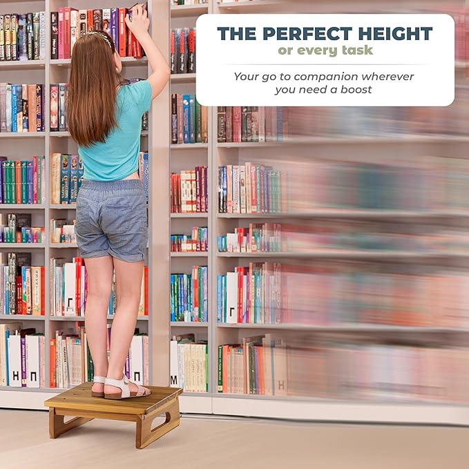 Wooden Step Stool, 5.3" One Step Stool for Adults with Handle, Durable & Portable Design Supports up to 550lbs for Bedroom, Kitchen, Bathroom or High Beds