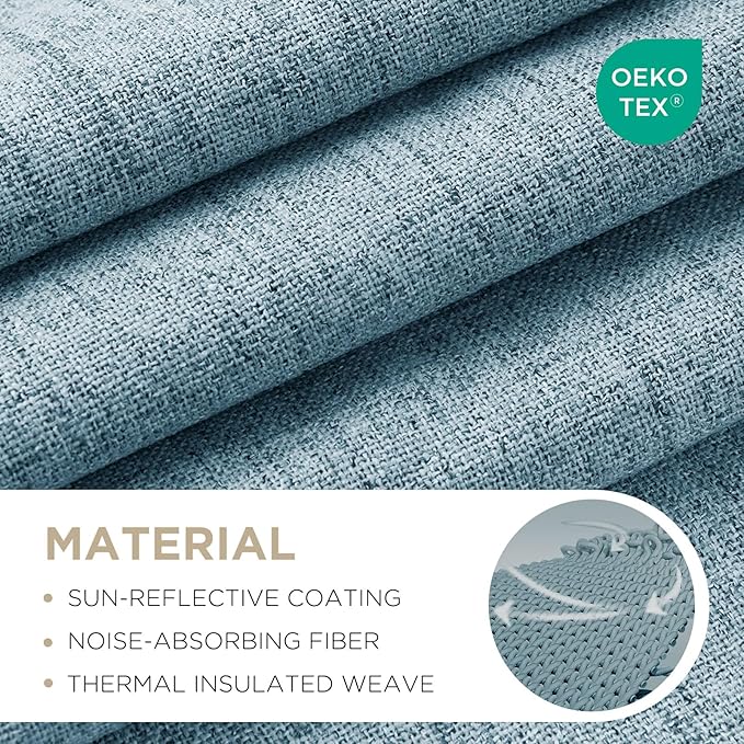 Joydeco 100% Blackout Curtains for Bedroom - Natural Linen Curtains 72" L Long, Thermal Insulated 2 Panels Sky Blue Light Blocking Drapes, Rod Pocket & Back Tabs, Darkening Privacy for Living Room