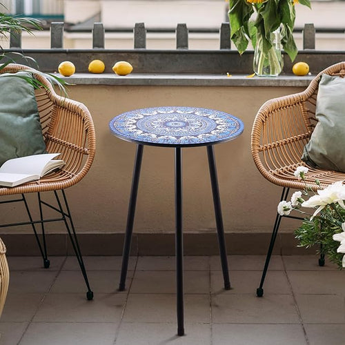 2 Packs Metal Mosaic Round Side Table 13.4" Small Outdoor Patio Round Accent Coffee Tables Indoor Corner Stand for Small Spaces Weather-Resistant for Balcony Plant Stand