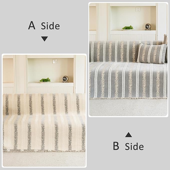 Couch Cover for Dogs Washable Sofa Cover, Sectional Couch Covers, Sofa Covers for 2 Cushion Couch, Non Slip Stripe Sofa Slipcovers Furniture Protector, Couch Protector from Cat Claws, Light,71''x102''