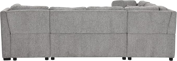 Ball & Cast 108.6" Sleeper Sectional Pull Out Sofa with 2 USB Ports,Two Power Sockets,Versatile U-Shape Couch w/ 3 Back Pillows and Storage Chaise,for Living Room,Office,Apartment,Light Gray