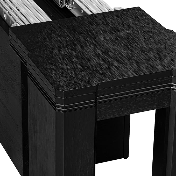 X02VE-2C6-50 - 6-pc Dining Table Set a Kitchen Table with a coffee Table and 2 wooden Benches and 2 Dark Gotham Grey Linen Fabric Chairs, 39x120 Inch, Wire Brushed Black