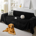 HAOMAIJIA Faux Fur Sofa Covers Couch Covers for 2 Cushion Couch Sofa Pet Friendly Soft Non Slip Couch Cover for Dogs Washable Sectional Couch Covers L Shape Furniture Protector (Black, 91"x118")