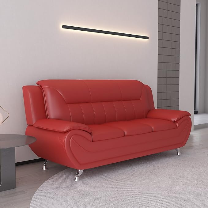 Container Furniture Direct Michael Modern Faux Leather Upholstered Stainless Steel Legs Living Room, Chair, Loveseat, Sofa, White Dove
