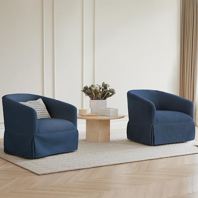 Swivel Accent Chair Set of 2, 360 Degree Performance Fabric Armchair Modern Barrel Chairs Armchair for Living Room Bedroom Home and Office,Blue