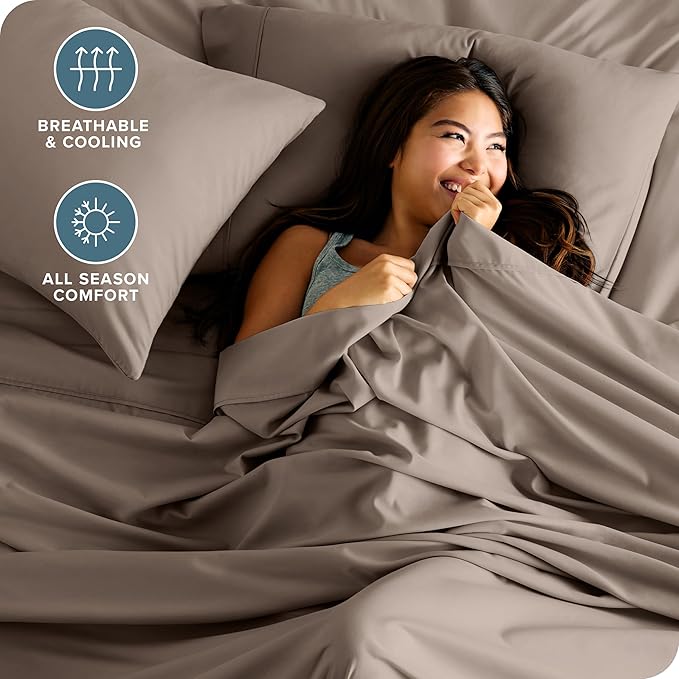 Bare Home Full Sheet Set - Luxury 1800 Ultra-Soft Microfiber Full Bed Sheets - Double Brushed - Deep Pockets - Easy Fit - 4 Piece Set - Bedding Sheets & Pillowcases (Full, Taupe)