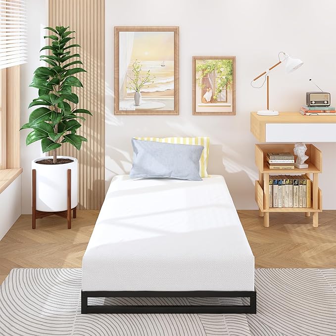 4 Inch Twin Size Bed Frames Heavy Duty Metal Twin Platform Bed Frame No Box Spring Needed, Noise Free, Easy Assembly, Black