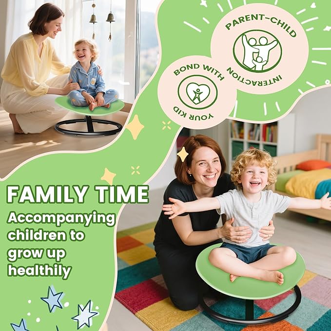 21" L × 19" W Large Size Spinning Chair for Autistic Kids, Autism Sensory Spinning Chair, Sensory Toys for Kids with Autism & ADHD, Sit and Spin Training Body Coordination, Light Green Rounded Share