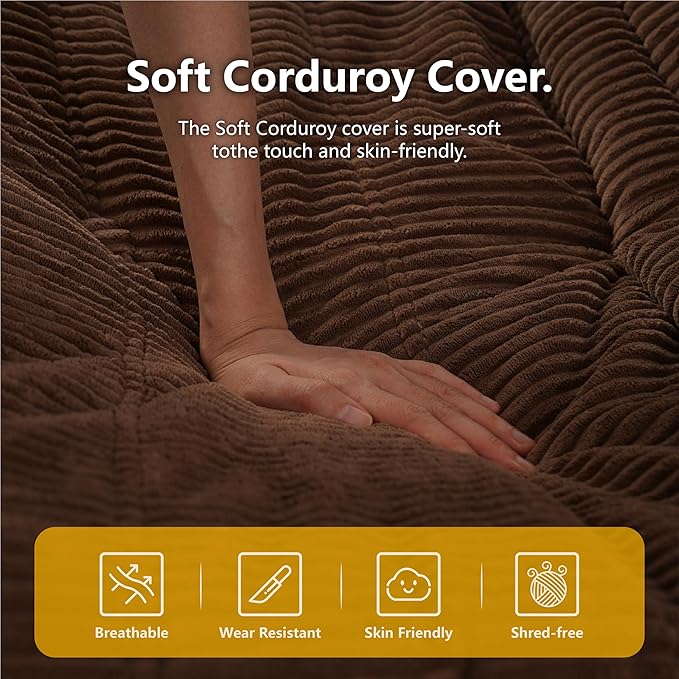 N&V Fireside Chair, Mid Century Armless Floor Sofa, Soft Premium Corduroy Floor Lounge Chair, Foam Sofa Accent Chair for Living Room Bedroom and Office, Frost Grey