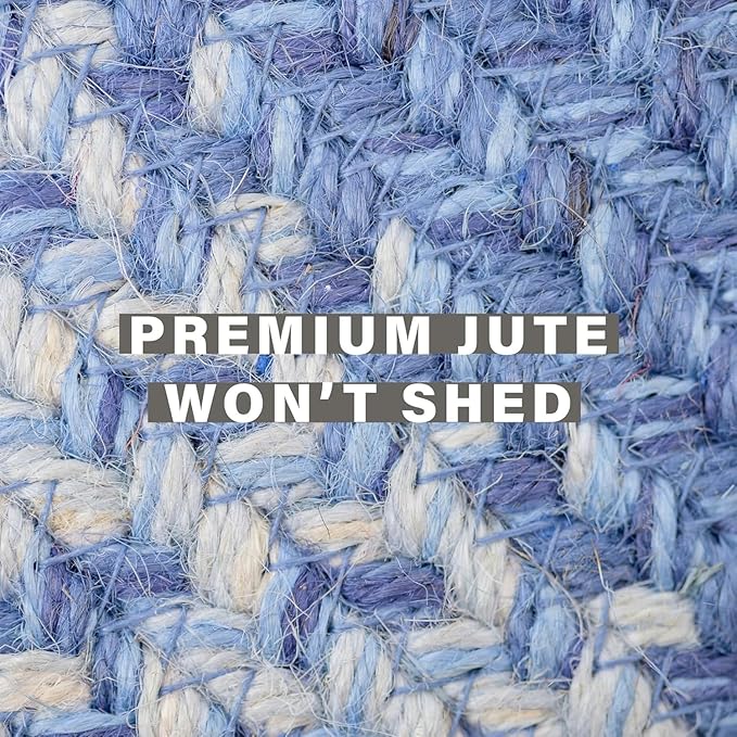 Denim Blue Round Braided Rug, Jute, 6' - Perfect Coastal Country Decor for Living Room, Dining Room, Everywhere