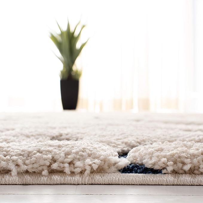 SAFAVIEH Florida Shag Collection Runner Rug - 2'3" x 11', Cream & Blue, Scroll Design, Non-Shedding & Easy Care, 1.2-inch Thick Ideal for High Traffic Areas in Living Room, Bedroom (SG455-1165)