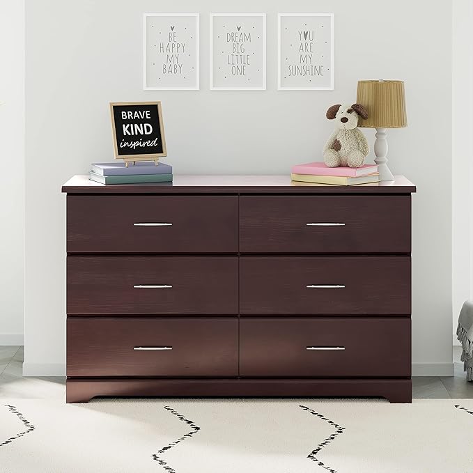 Storkcraft Brookside 6-Drawer Dresser (Espresso) – GREENGUARD Gold Certified, Nursery & Kids Storage, Nursery Essentials, Kids Room Storage, Durable Bedroom Dresser