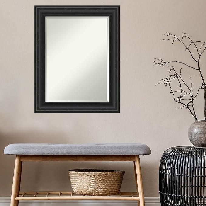 Amanti Art Black Bathroom Mirror for Over Sink, 30x24 Shipwreck Black Rectangle Vanity Mirror, Medium Rustic Farmhouse Frame, Hangs Horizonally and Vertically, Bathroom Wall Decor, Beveled Edge
